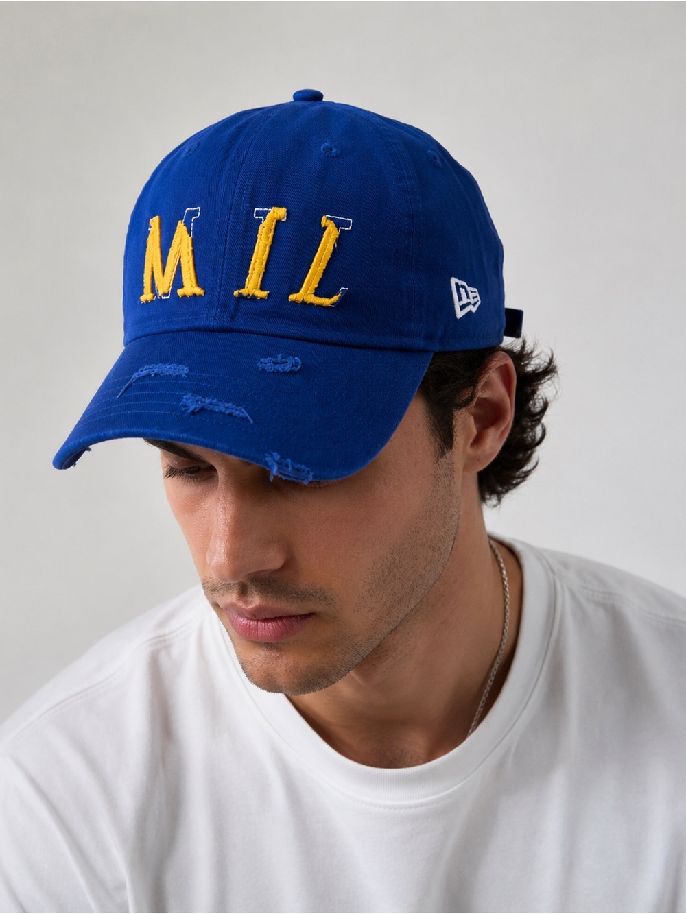 New Era Milwaukee Brewers MLB Distressed Adjustable Blue Dad Hat Cap OSFM